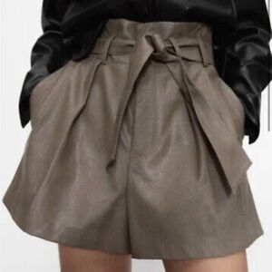 Taupe Faux Leather Shorts from Zara